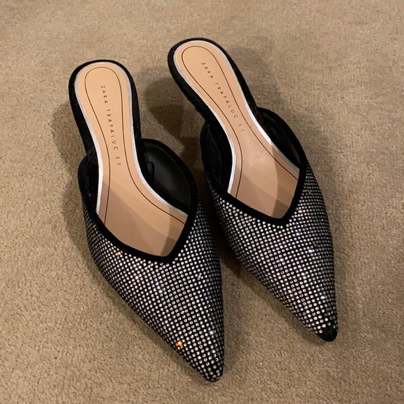 Zara Shoes - Zara rhinestone kitten heel mules - size 37